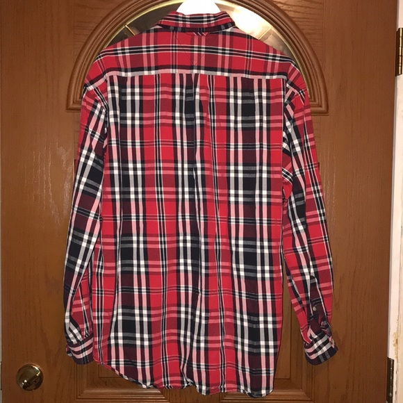 Vintage Tommy Hilfiger Red & Black Plaid Shadow Check Button Down Flannel Shirt - Picture 11 of 12